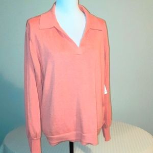 V-Neck Coral Sweater Long Sleeve Size XL